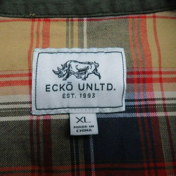 Ecko UNLTD. Button Down Shirt Men's Size XL Red Gold Plaid Long Sleeve - Picture 3 of 8